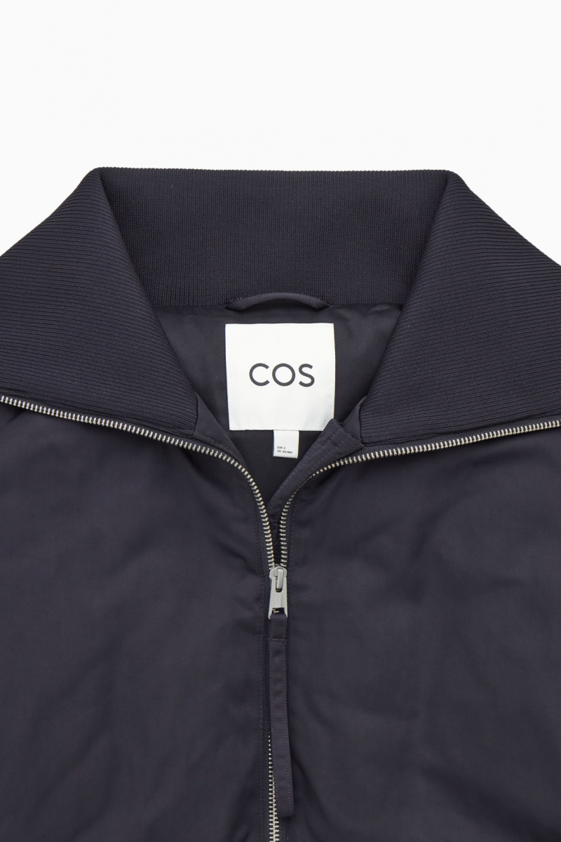 Women's COS Ribbed-Collar Puffer Jackets Navy NZ-21BWFHGMQ