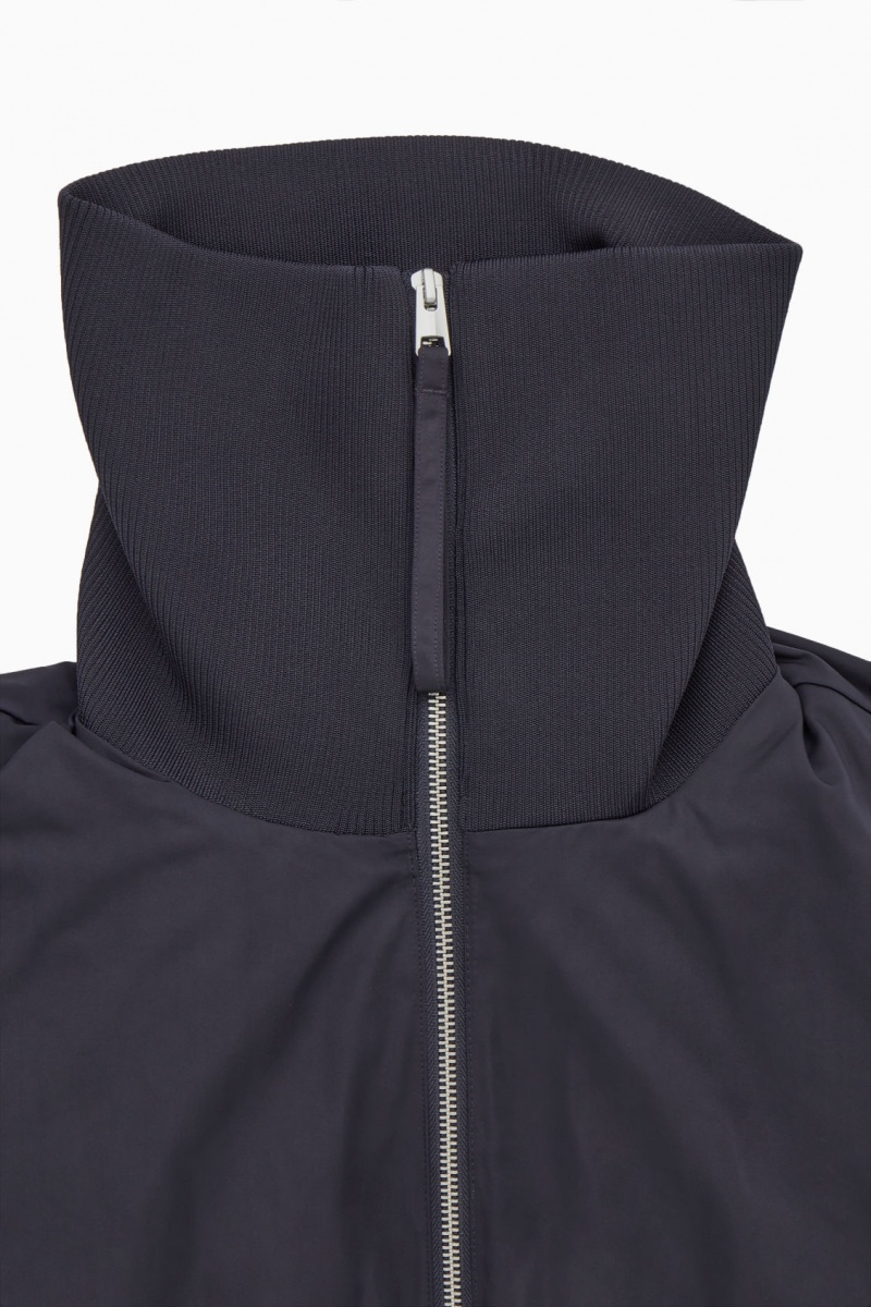 Women's COS Ribbed-Collar Puffer Jackets Navy NZ-21BWFHGMQ
