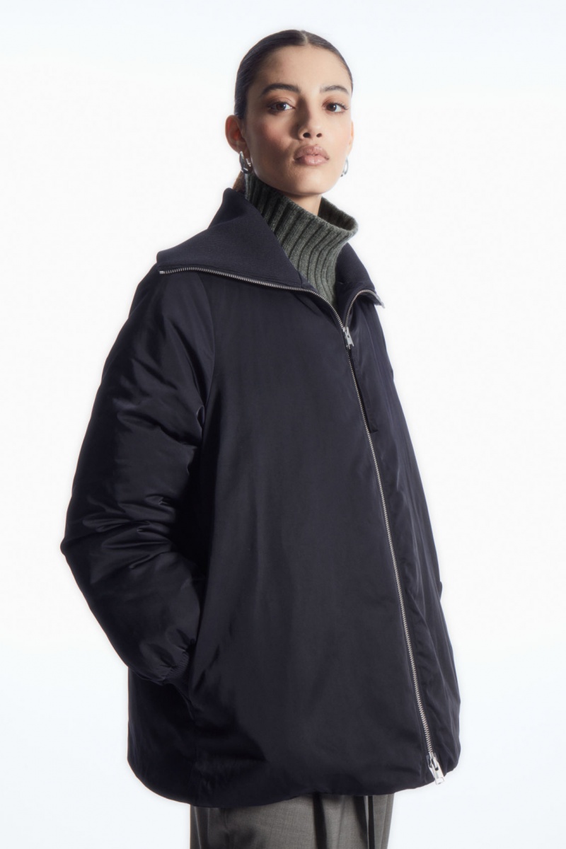 Women\'s COS Ribbed-Collar Puffer Jackets Navy NZ-21BWFHGMQ