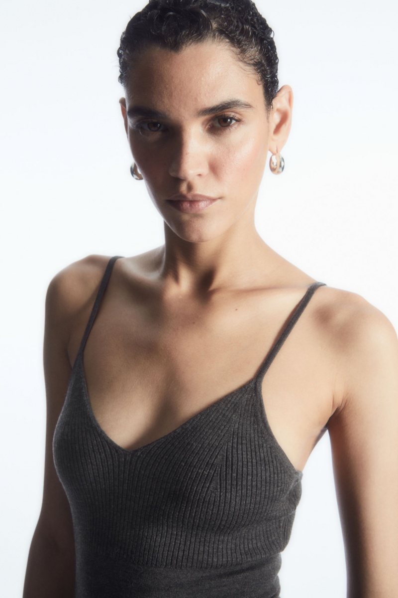 Women's COS Ribbed-Knit Merino Wool Bralette Bras Dark Grey NZ-76IRHOKEG