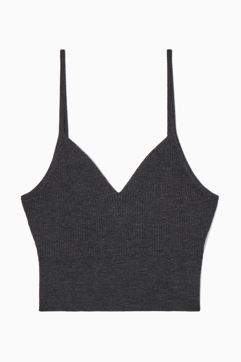 Women's COS Ribbed-Knit Merino Wool Bralette Bras Dark Grey NZ-76IRHOKEG