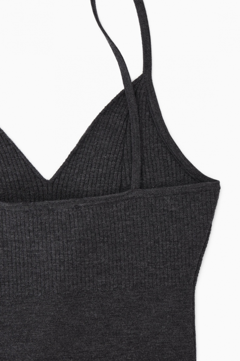 Women's COS Ribbed-Knit Merino Wool Bralette Bras Dark Grey NZ-76IRHOKEG