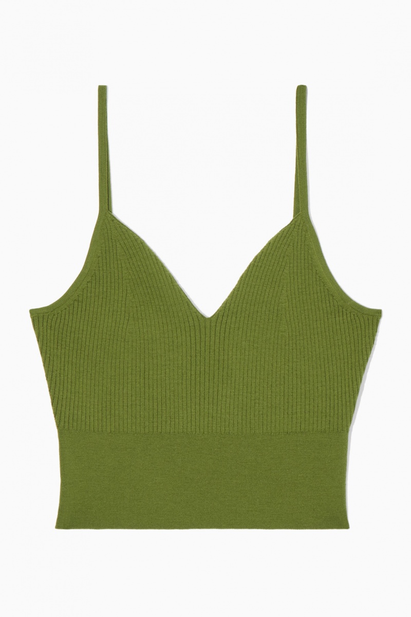 Women's COS Ribbed-Knit Merino Wool Bralette Bras Dark Green NZ-83RPOLFAS