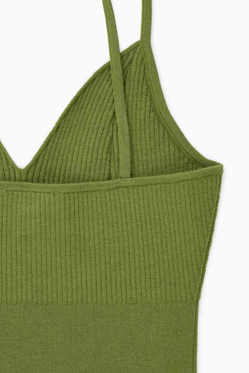Women's COS Ribbed-Knit Merino Wool Bralette Bras Dark Green NZ-83RPOLFAS