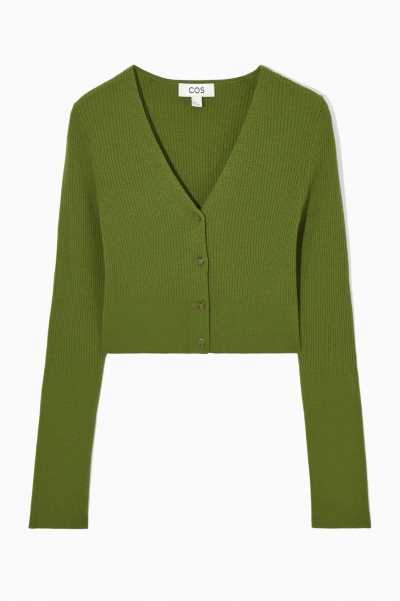 Women's COS Ribbed-Knit Merino Wool Cardigan Dark Green NZ-87MLDBRZP