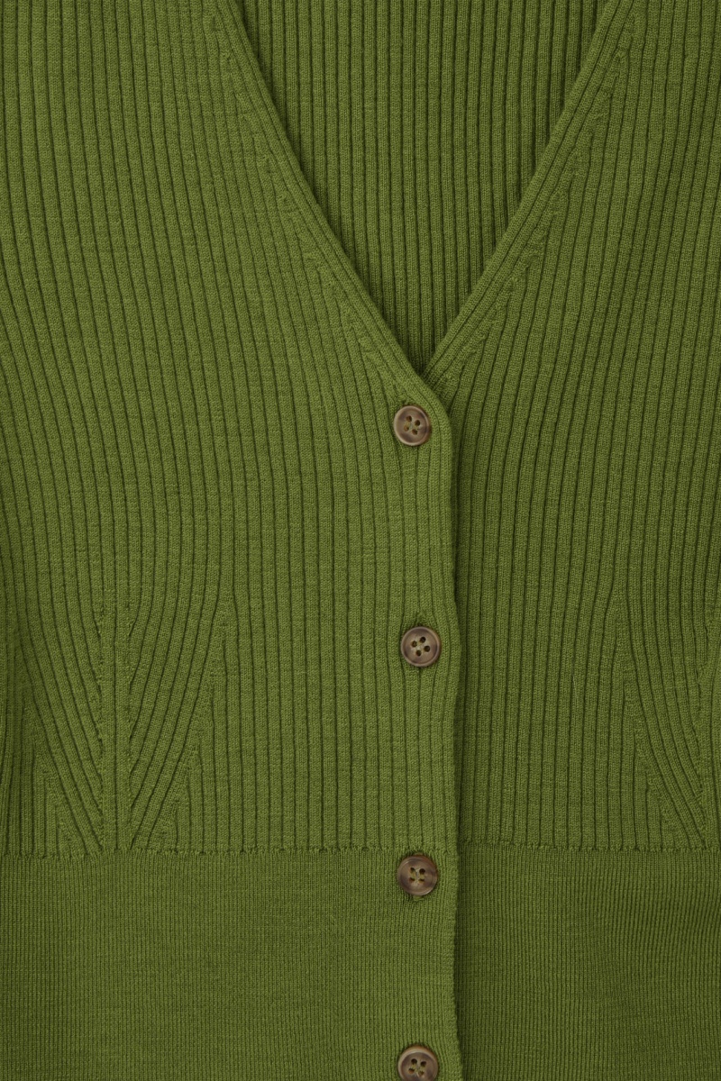 Women's COS Ribbed-Knit Merino Wool Cardigan Dark Green NZ-87MLDBRZP