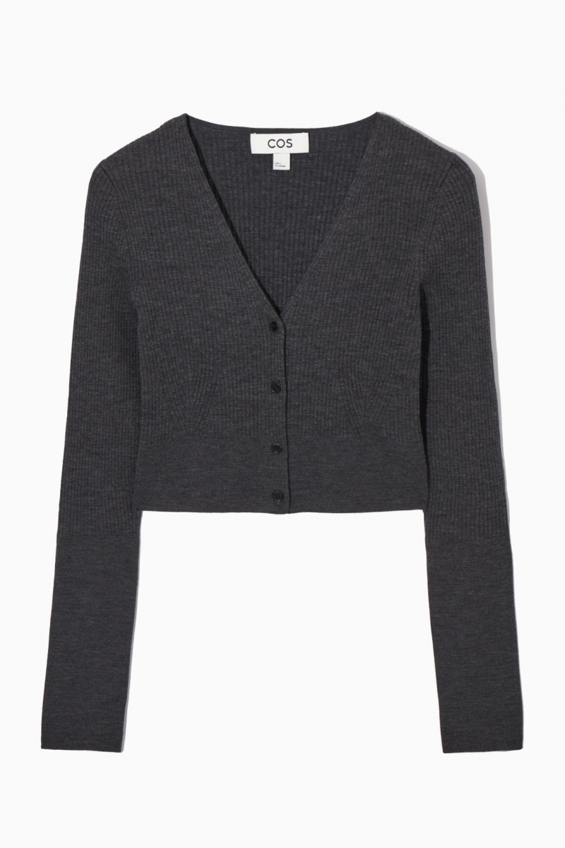 Women's COS Ribbed-Knit Merino Wool Cardigan Dark Grey NZ-60GUJSXLT