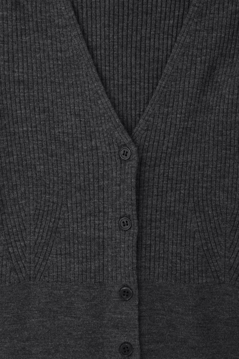Women's COS Ribbed-Knit Merino Wool Cardigan Dark Grey NZ-60GUJSXLT