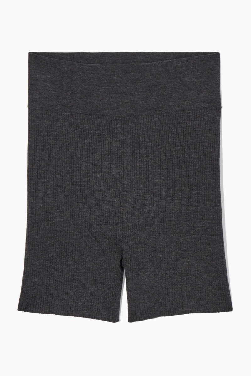 Women's COS Ribbed-Knit Merino Wool Shorts Dark Grey NZ-27JWHNECT