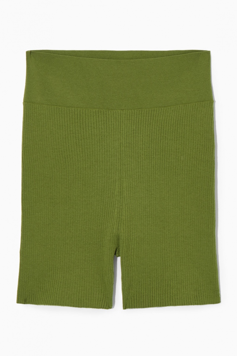 Women's COS Ribbed-Knit Merino Wool Shorts Green NZ-95SULQFOI