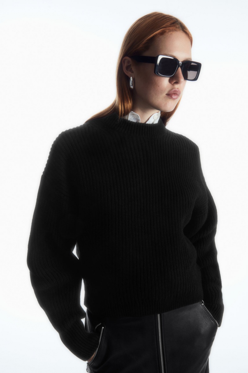 Women\'s COS Ribbed Cashmere-Blend Sweaters Black NZ-40EPQYAXJ
