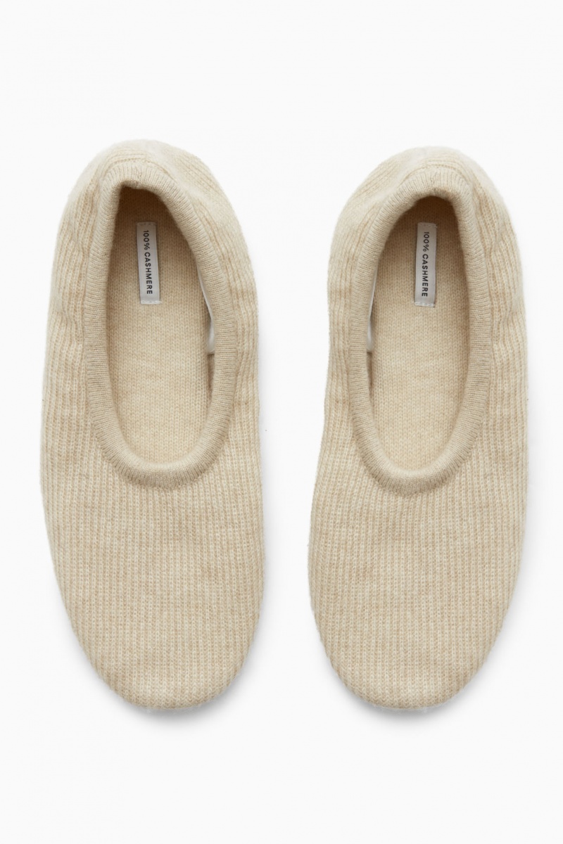 Women\'s COS Ribbed Cashmere Slippers White NZ-61VKLTSYH