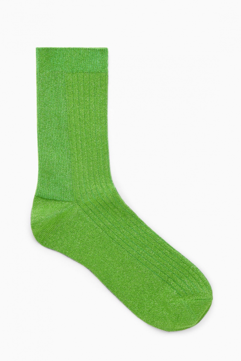Women's COS Ribbed Lurex Socks Green NZ-06WAXEZPS