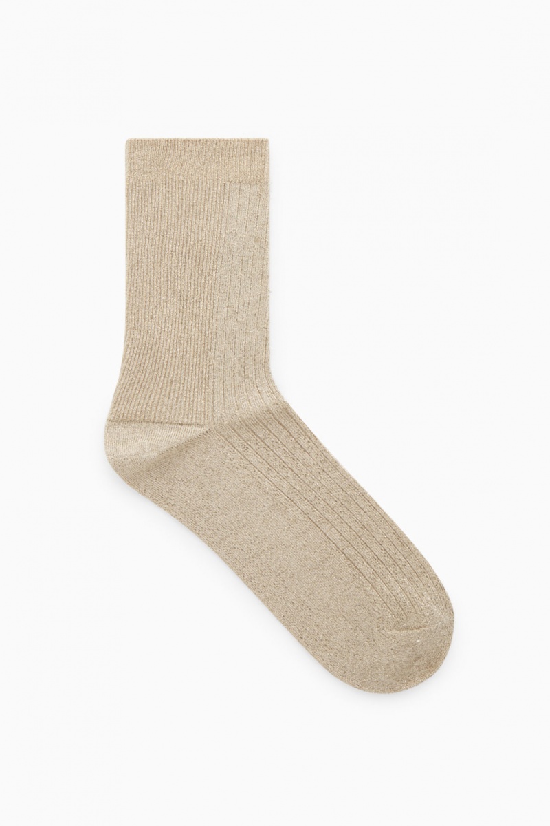 Women's COS Ribbed Lurex Socks Light Gold NZ-49BDHQIAL