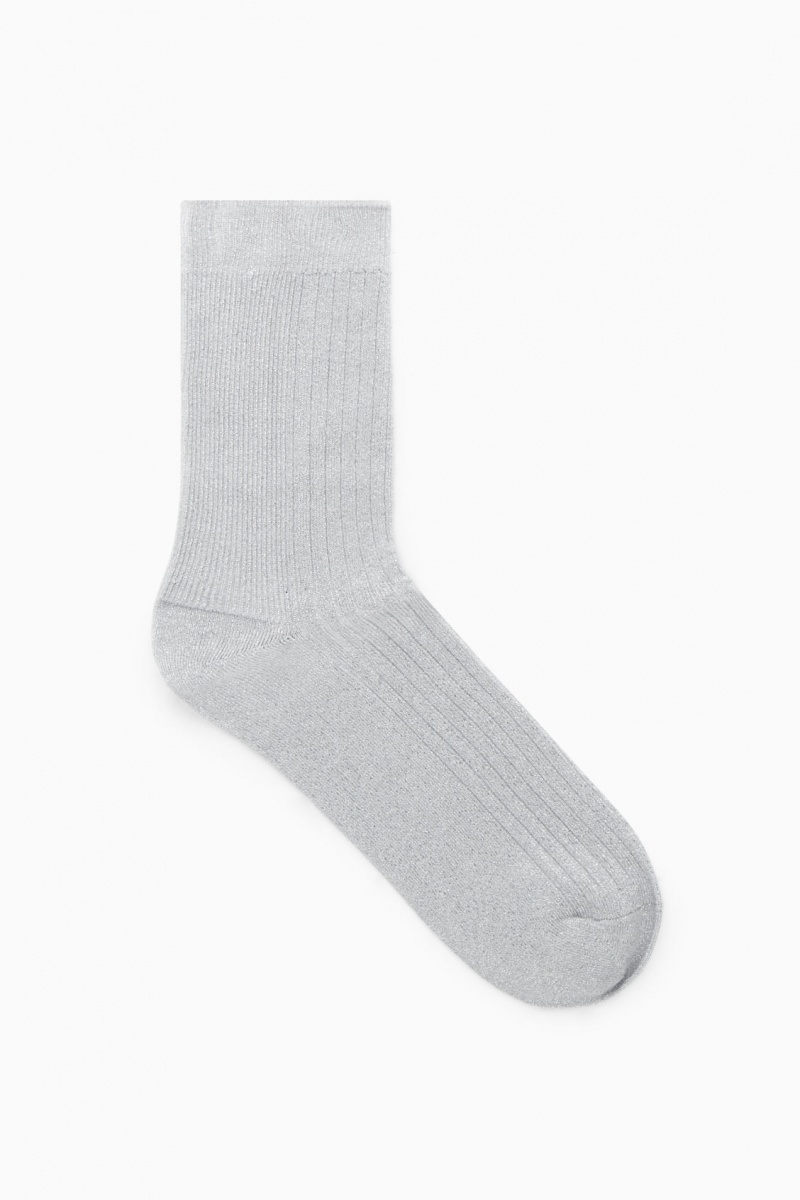 Women's COS Ribbed Lurex Socks Metal Grey NZ-49SFTUHMN