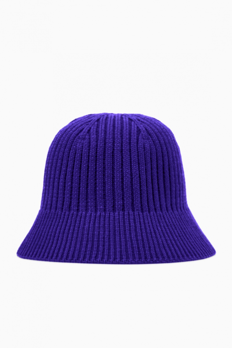 Women's COS Ribbed Merino Wool Bucket Hats Blue NZ-91IDFMOUJ