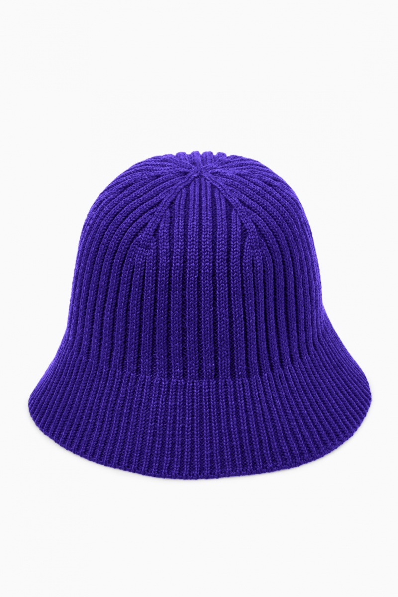 Women's COS Ribbed Merino Wool Bucket Hats Blue NZ-91IDFMOUJ