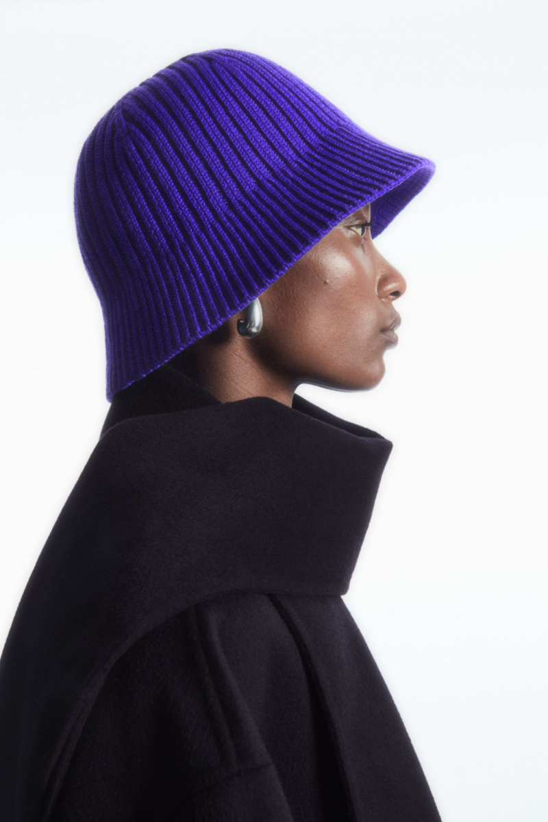 Women\'s COS Ribbed Merino Wool Bucket Hats Blue NZ-17JENYTPK