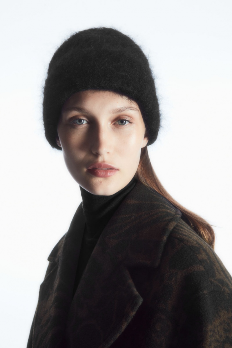 Women's COS Ribbed Mohair Beanie Black NZ-28ZWMBAEY