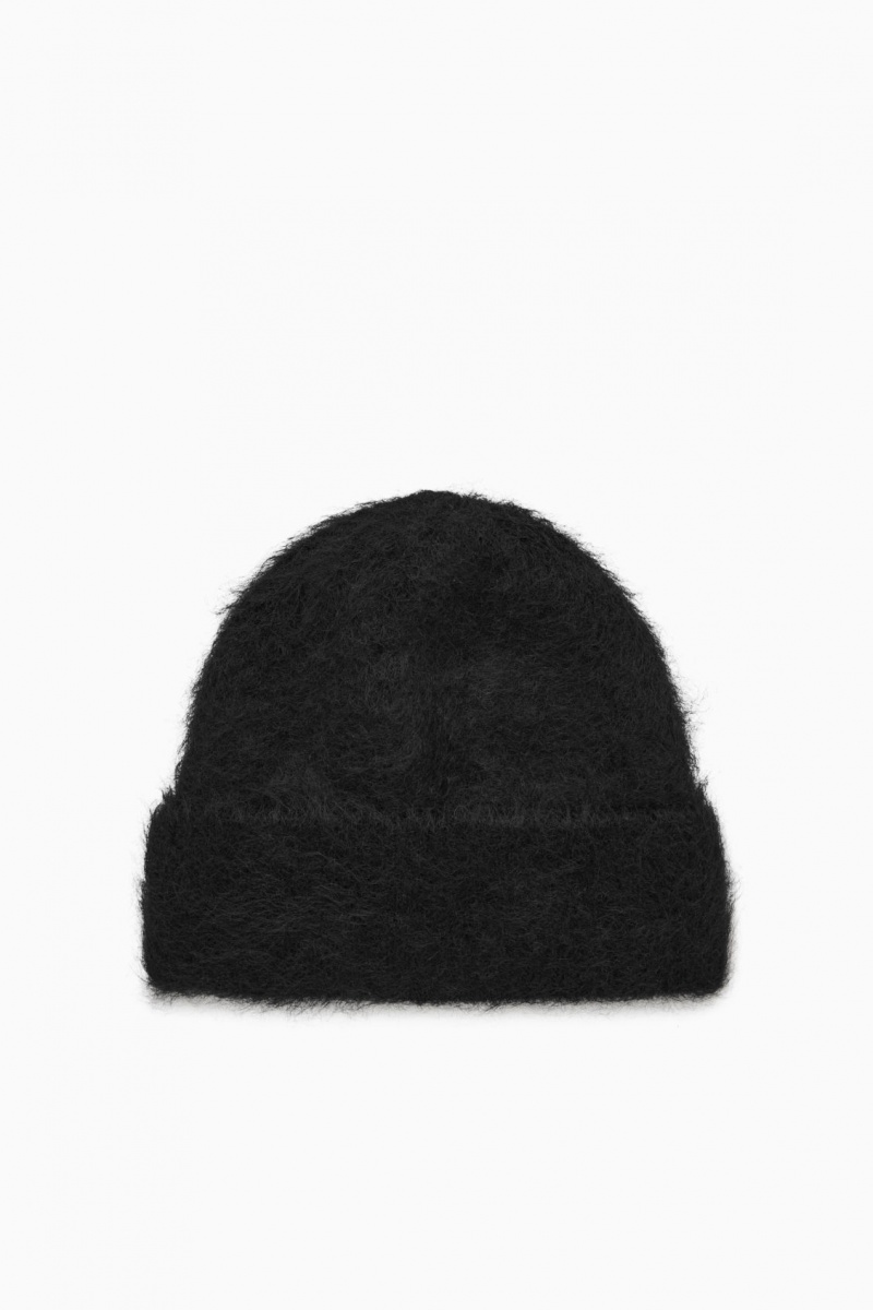 Women's COS Ribbed Mohair Beanie Black NZ-28ZWMBAEY