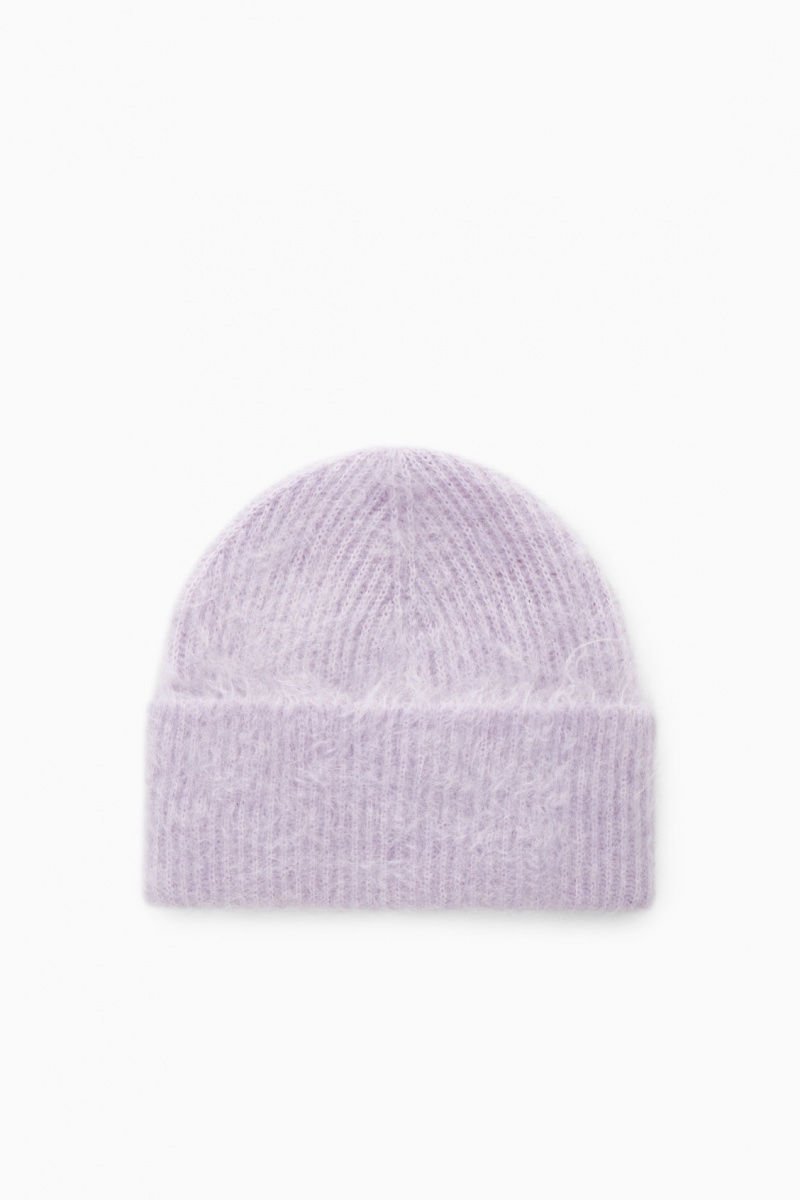 Women's COS Ribbed Mohair Beanie Purple NZ-15KQZOTLH