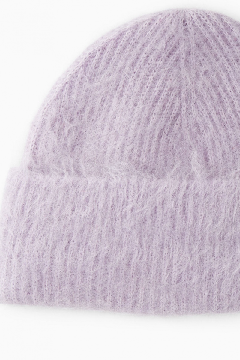 Women's COS Ribbed Mohair Beanie Purple NZ-15KQZOTLH