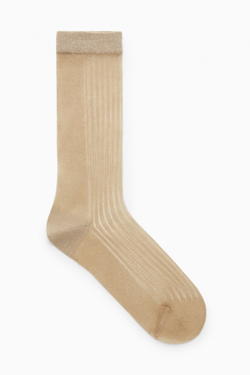 Women's COS Ribbed Sheer Socks Beige / Gold NZ-15JCIXPOF