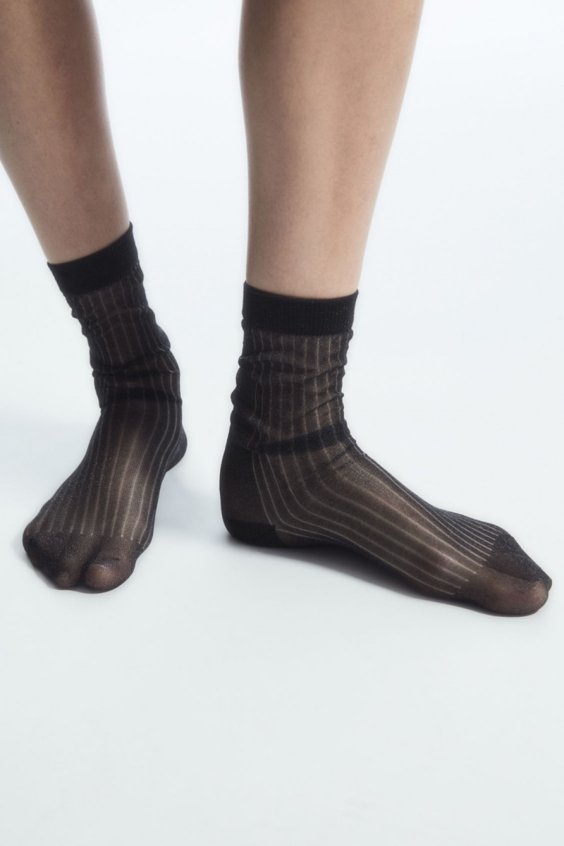 Women's COS Ribbed Sheer Socks Black NZ-41CDYWMBK