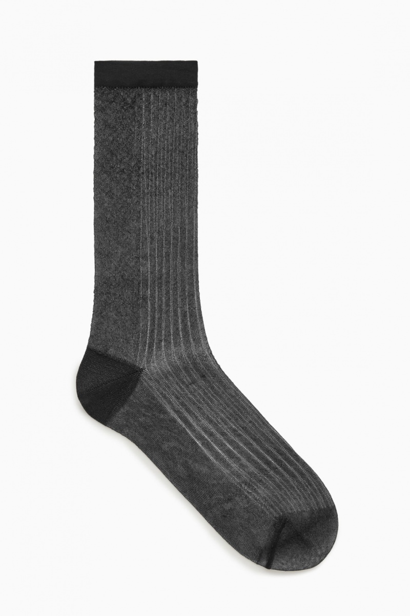 Women's COS Ribbed Sheer Socks Black NZ-41CDYWMBK