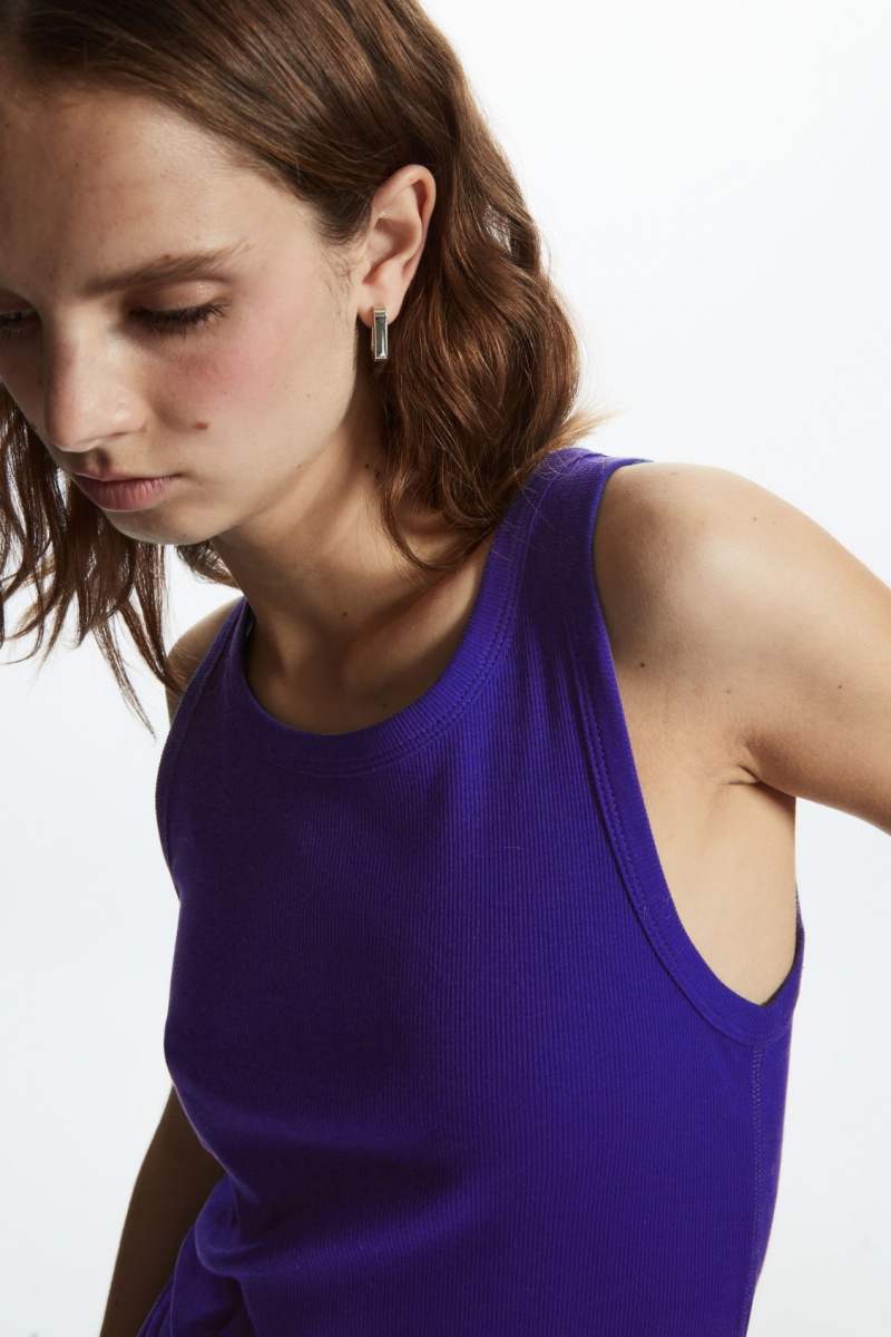 Women's COS Ribbed Tank Top Blue NZ-84EKGJNBZ