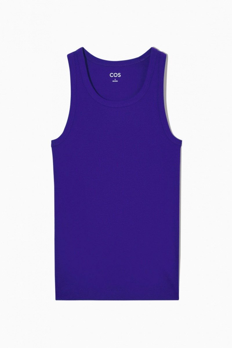 Women's COS Ribbed Tank Top Blue NZ-84EKGJNBZ