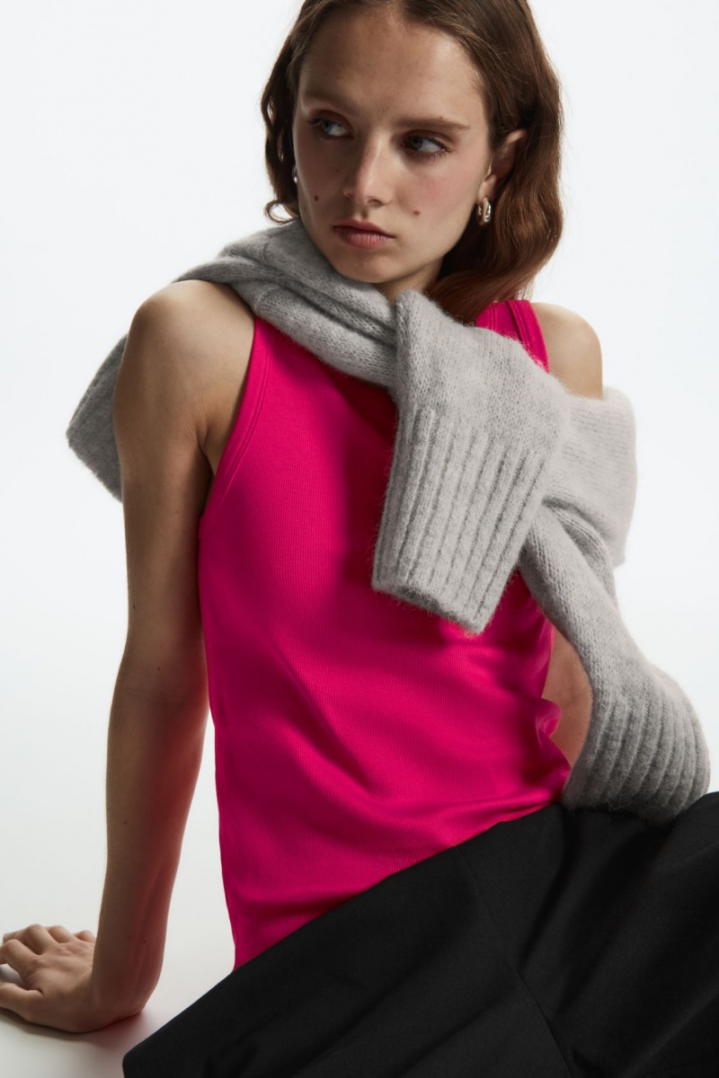 Women\'s COS Ribbed Tank Top Fuchsia Pink NZ-06JKAEDYM