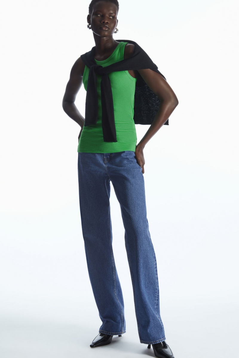 Women's COS Ribbed Tank Top Green NZ-03XAODUIF