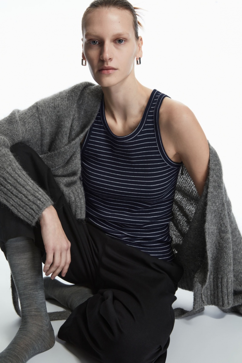 Women\'s COS Ribbed Tank Top Navy NZ-91RYCBPZF