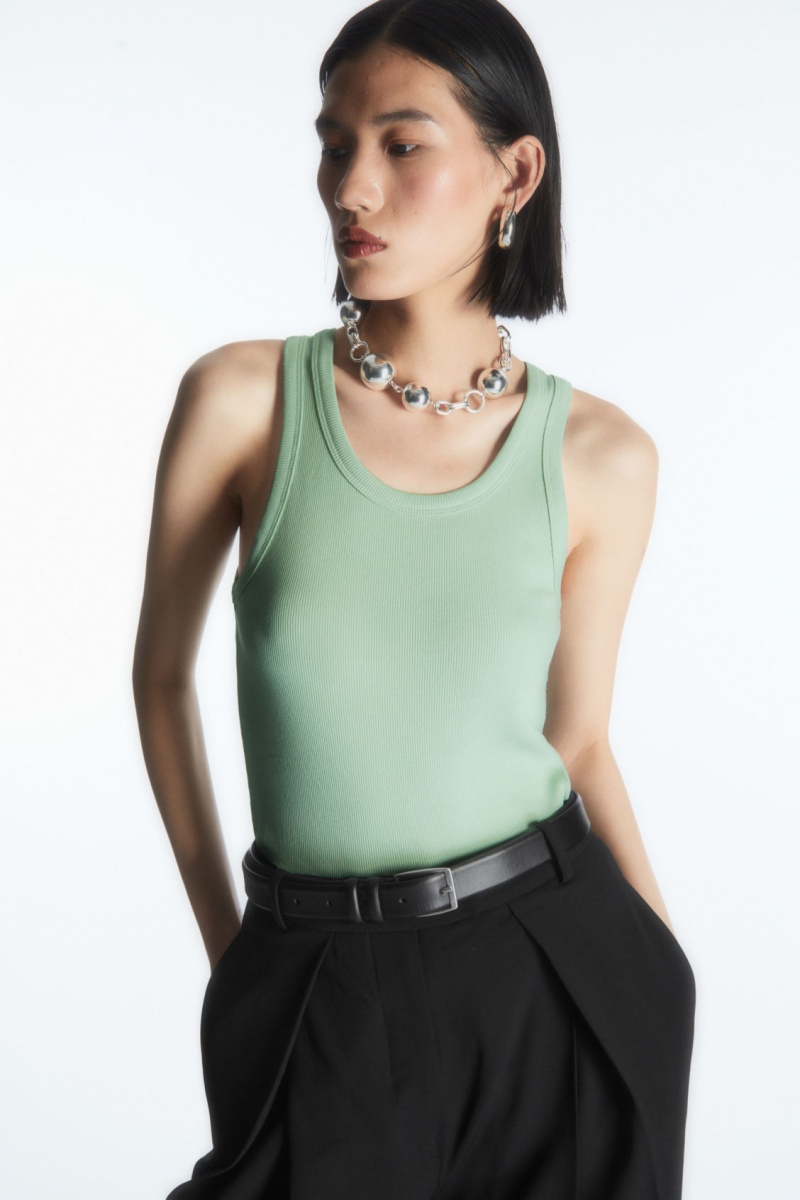Women's COS Ribbed Tank Top Turquoise Green NZ-63AILTMYP