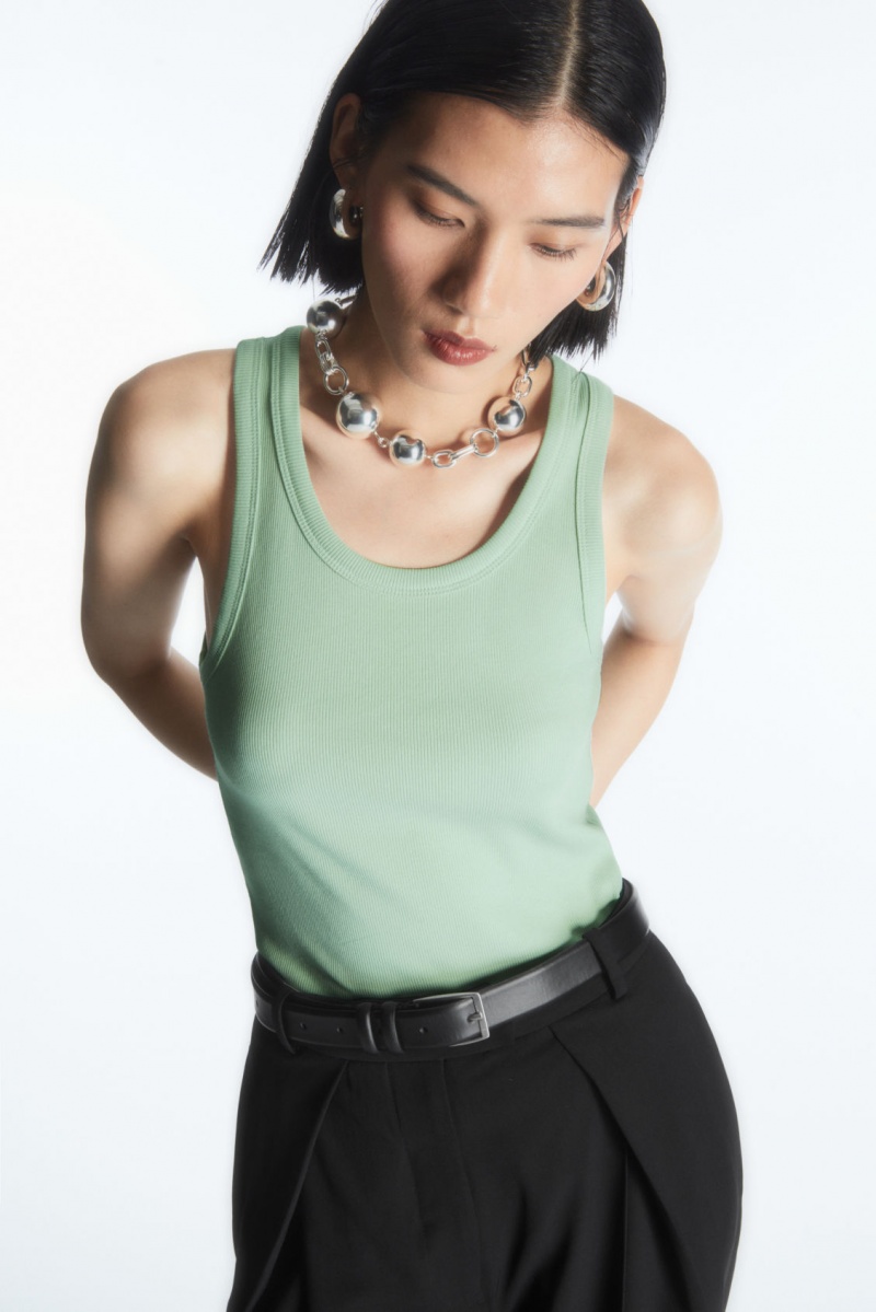 Women\'s COS Ribbed Tank Top Turquoise Green NZ-63AILTMYP