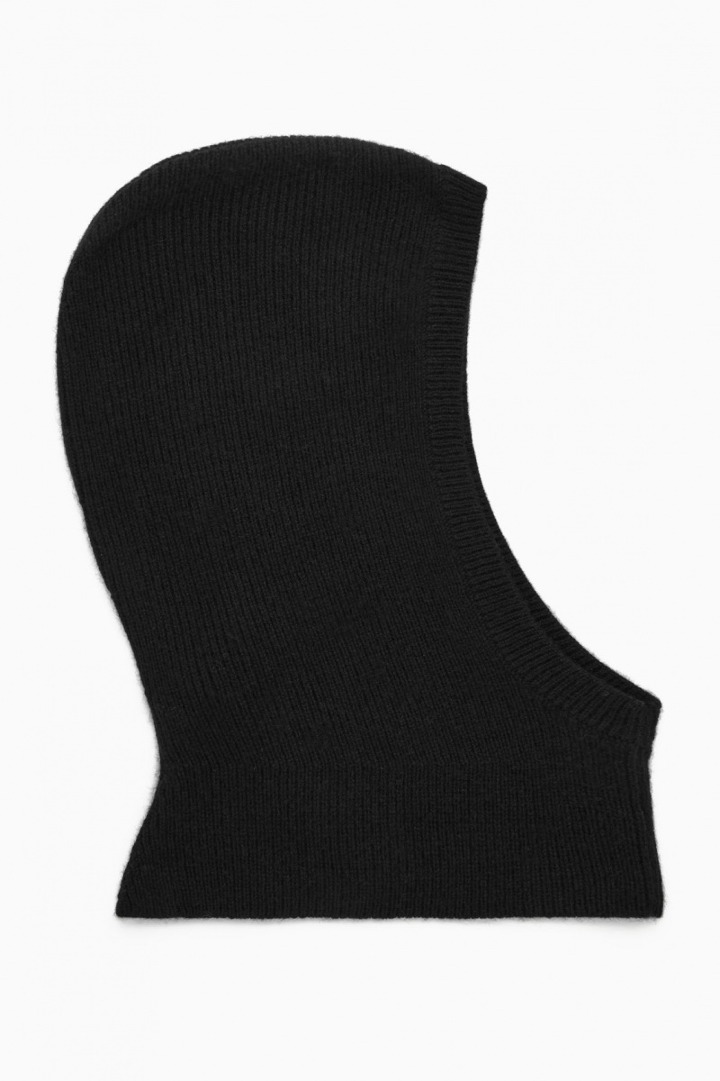 Women\'s COS Ribbed Wool-Cashmere Balaclava Hats Black NZ-61GJQLHIC