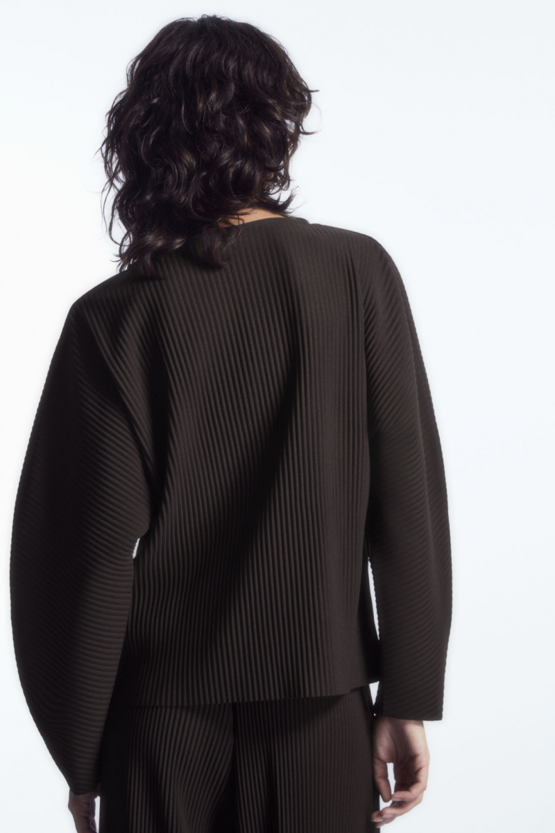 Women's COS Rounded Pleated Tops Dark Brown NZ-08BRMOSKP