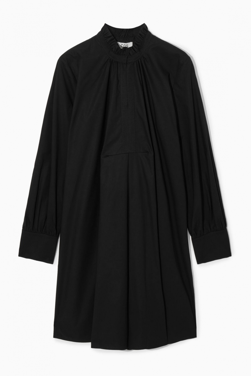 Women's COS Ruffled-Collar Mini Dress Black NZ-48PRXJUNL