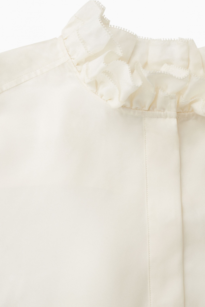 Women's COS Ruffled Mulberry Silk Blouse White NZ-58APDRFZQ