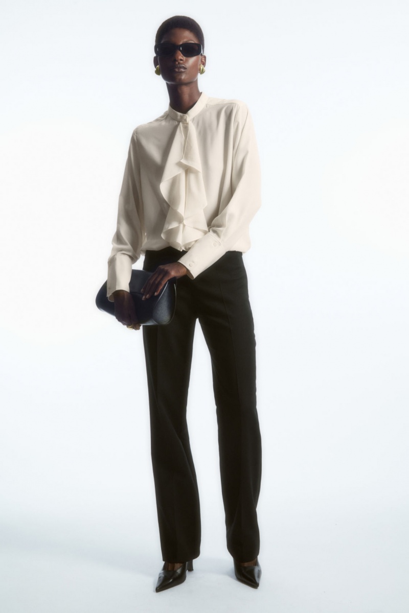 Women's COS Ruffled Stand-Collar Blouse White NZ-03MKIJARE
