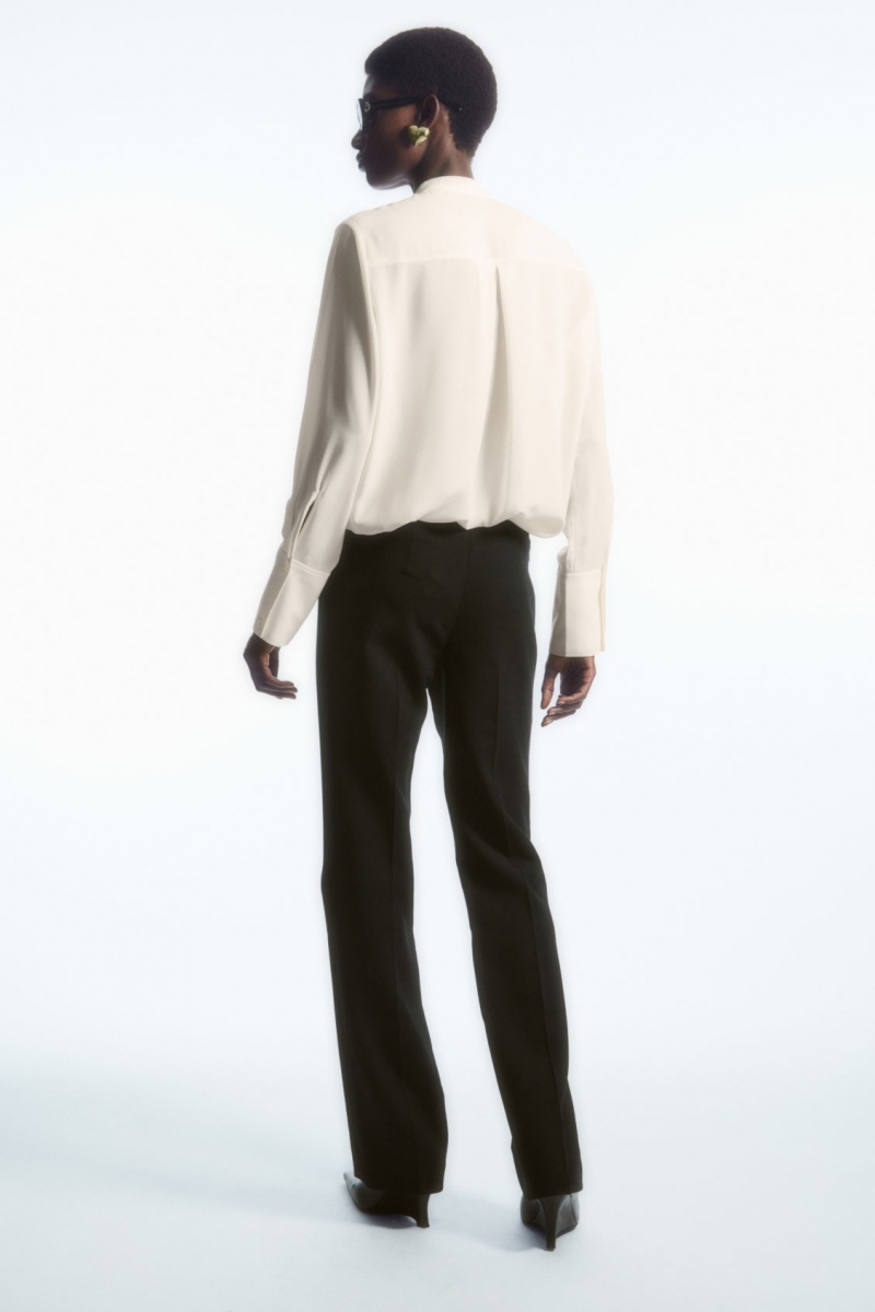 Women's COS Ruffled Stand-Collar Blouse White NZ-03MKIJARE