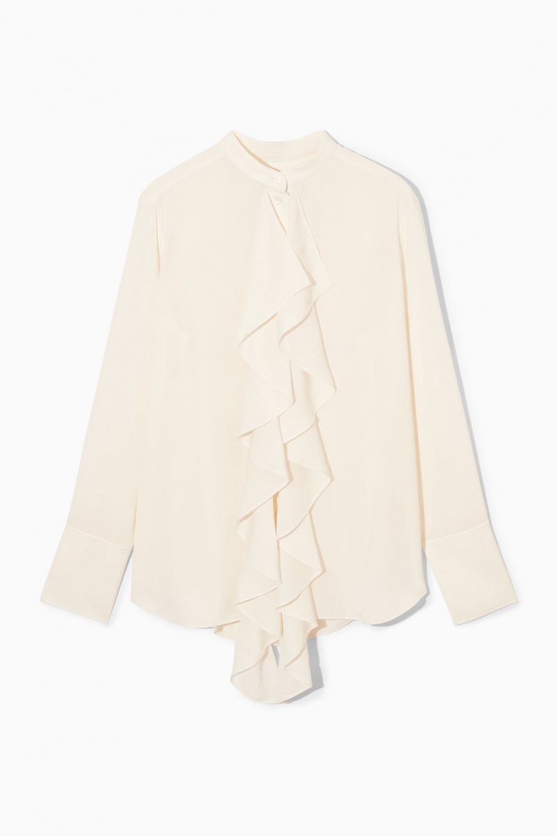 Women's COS Ruffled Stand-Collar Blouse White NZ-03MKIJARE