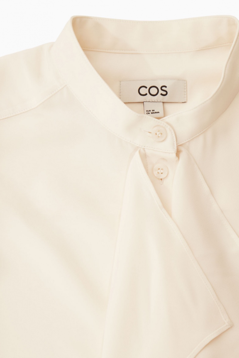 Women's COS Ruffled Stand-Collar Blouse White NZ-03MKIJARE