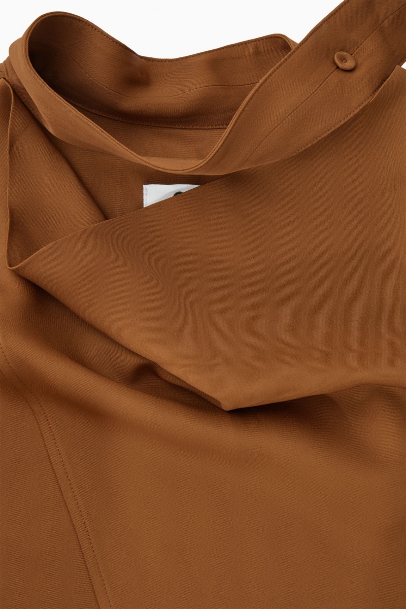 Women's COS Scarf-Detail Cutout Blouse Brown NZ-07YDELVMS