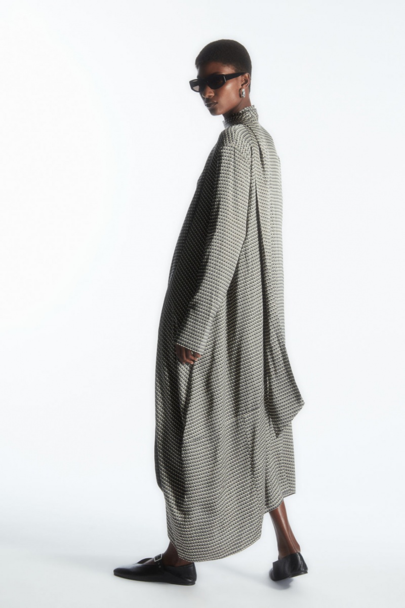 Women's COS Scarf-Detail Maxi Dress Black / White NZ-27IUORAXZ