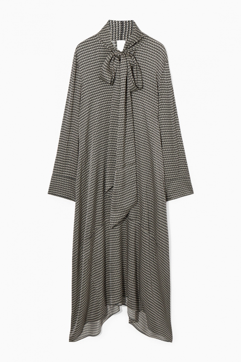 Women's COS Scarf-Detail Maxi Dress Black / White NZ-27IUORAXZ