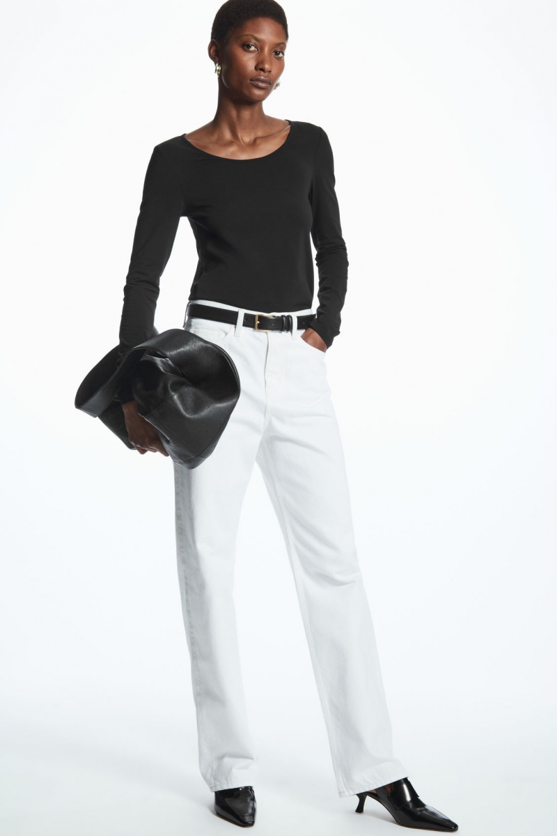 Women's COS Scoop-Neck Long-Sleeved Tops Black NZ-89ZVHEYUW