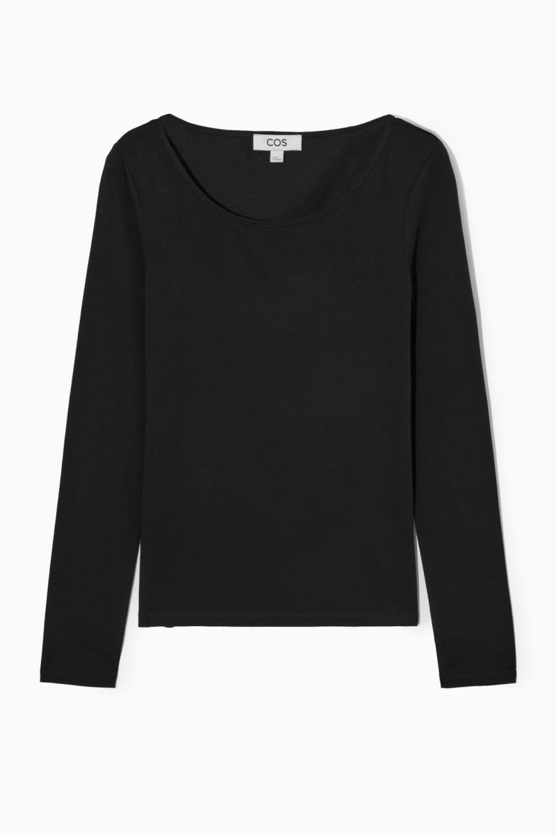 Women's COS Scoop-Neck Long-Sleeved Tops Black NZ-89ZVHEYUW