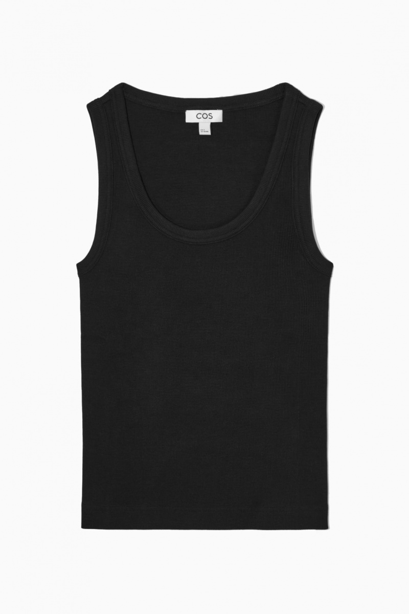 Women's COS Scoop-Neck Ribbed Tank Top Black NZ-40KVSZRPC